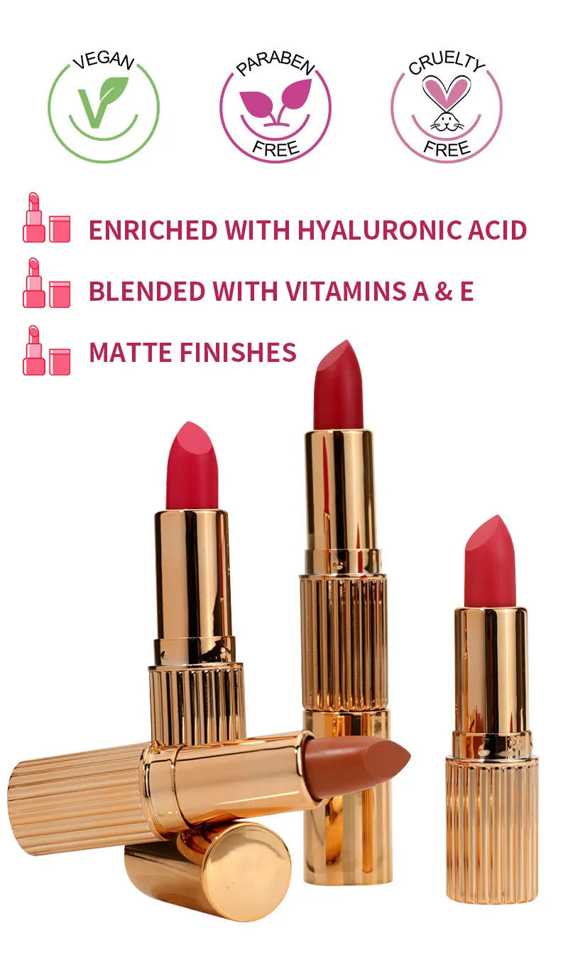 Custom Logo Lipstick Lip Tint Matte Long Lasting Waterproof Velvet Non-stick Cup Lip Glaze Makeup Cosmetics Wholesale Bulk Vue gold 10pcs with logo