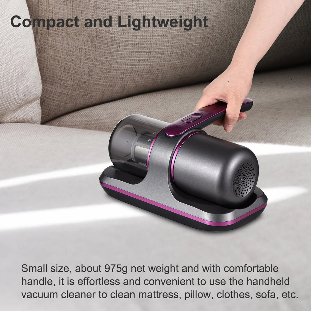 Compact Mattress Vacuum Cleaner 100W Handheld Cordless UV Bed Vacuum Cleaner 8000Pa Strong Suction 2 Speeds Adjustable for Clean Vue