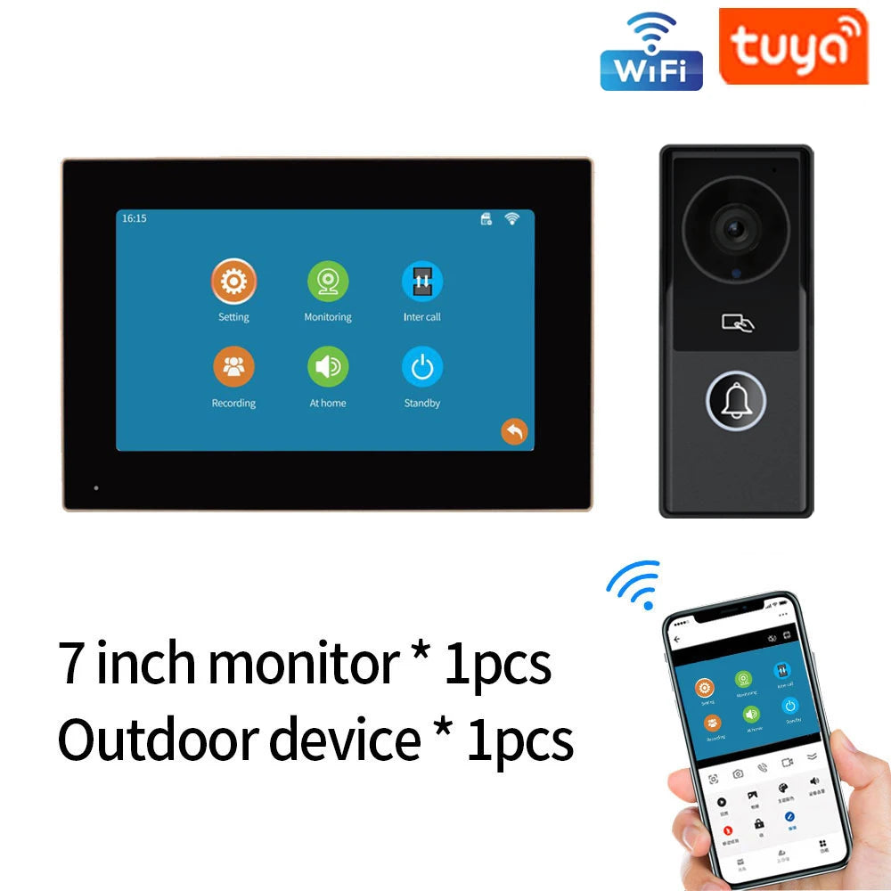 7/10 Inch Video Intercom 1080P Doorbell for Apartment 2-Monitor Kit House Wifi Door Phone Security Home System Swipe Card Unlock Vue 7inch 1v1