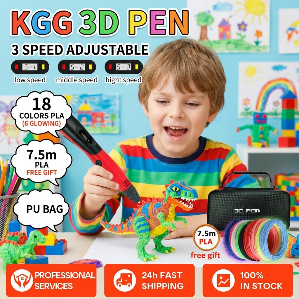 New 3D Printing Pen Kids 3 Speed Adjustable 3D Pen LCD Screen DIY Drawing Pens PLA Filament Children Girls Boys Gifts Vue