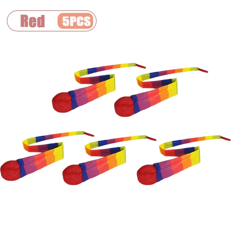 1-20PCS Rainbow Tail Throw Catch Ball Soft Colorful Playground Toy for Kids Adults School Training Gift Sports Durable Fun Vue Red-5PCS