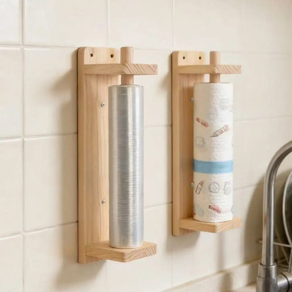 Wood Paper Towel Holder Creative Multifunction Roll Paper Hanger Simple Wall Mounted Plastic Wrap Organizer Kitchen Vue