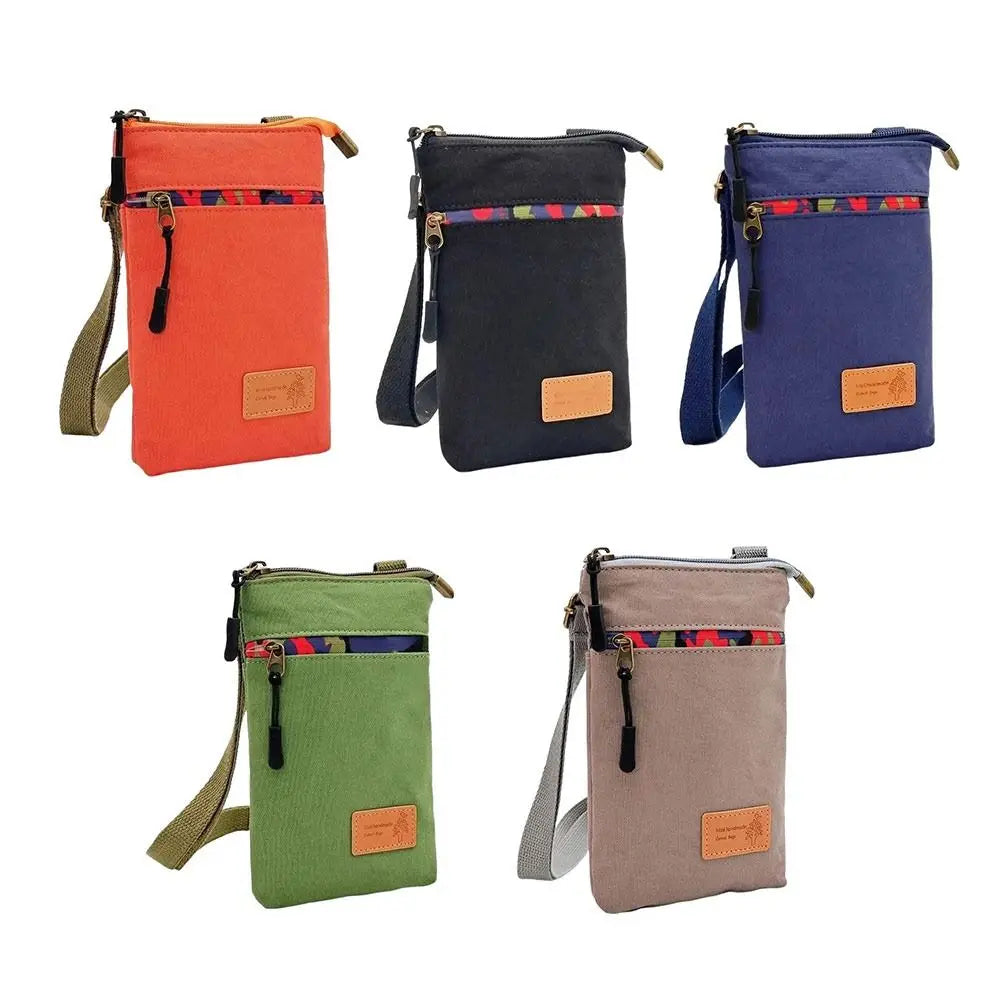 Solid Canvas 3 Layer Crossbody Cell Phone Bag Simple Cloth Women's
