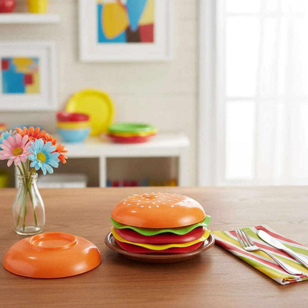 Stackable Hamburger Plate Set Burger 6Pcs/Set Mini Dinner Plate High Value Bone Spit Plate Funny Sauce Containers Table Decor Vue