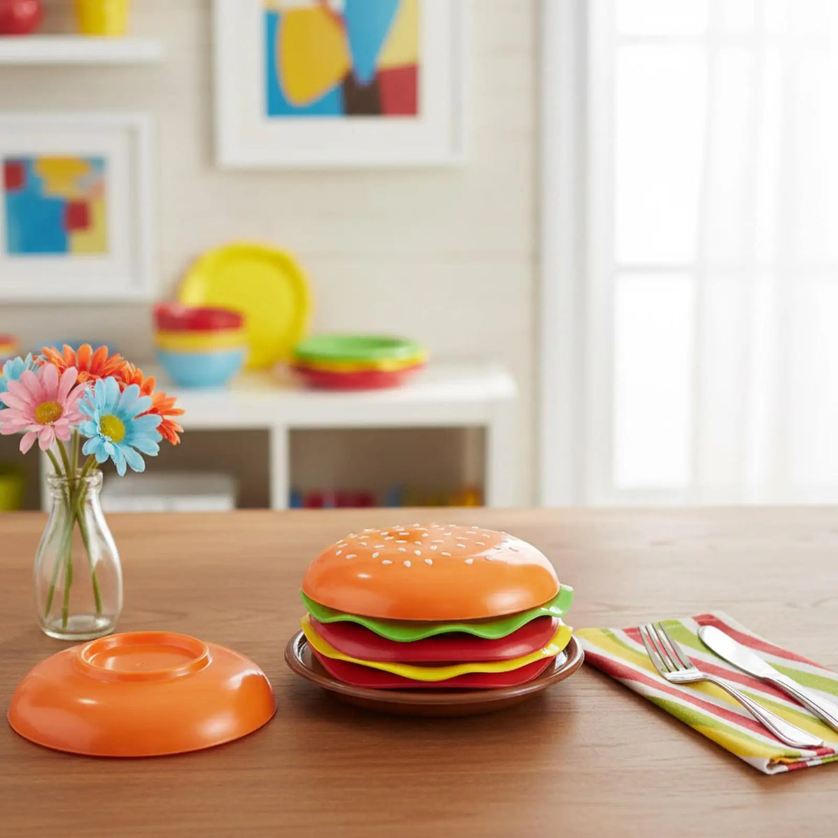 Stackable Hamburger Plate Set Burger 6Pcs/Set Mini Dinner Plate High Value Bone Spit Plate Funny Sauce Containers Table Decor Vue