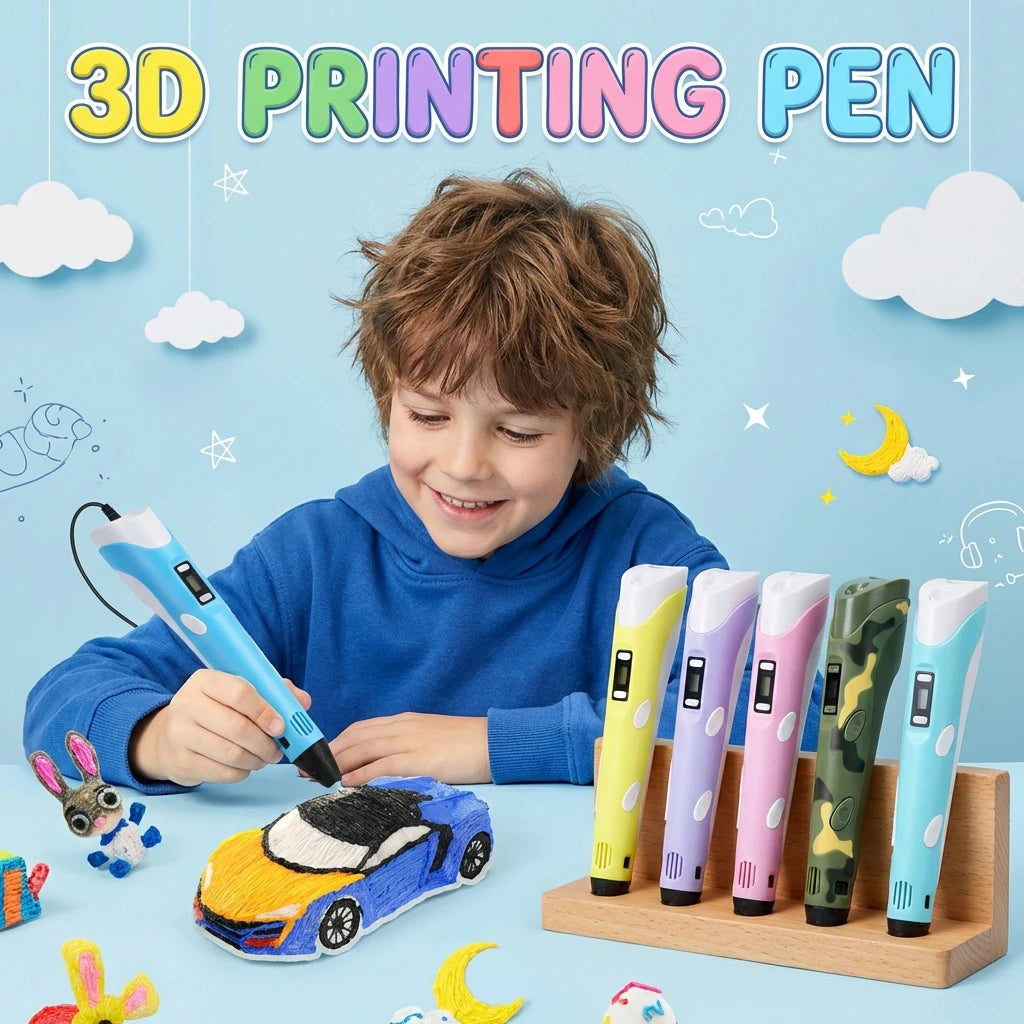 3D Printing Pen Kids Adjustable Speed LED Display DIY Drawing Pens 3D PLA Filament for Boys and Girls Birthday Gifts Vue