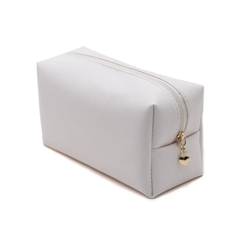 Makeup Bag Private Label Portable Travel Cosmetic Solid Color Zipper Toiletry Bag Washing Pouch Storage Bags Wholesale 10pcs Vue white