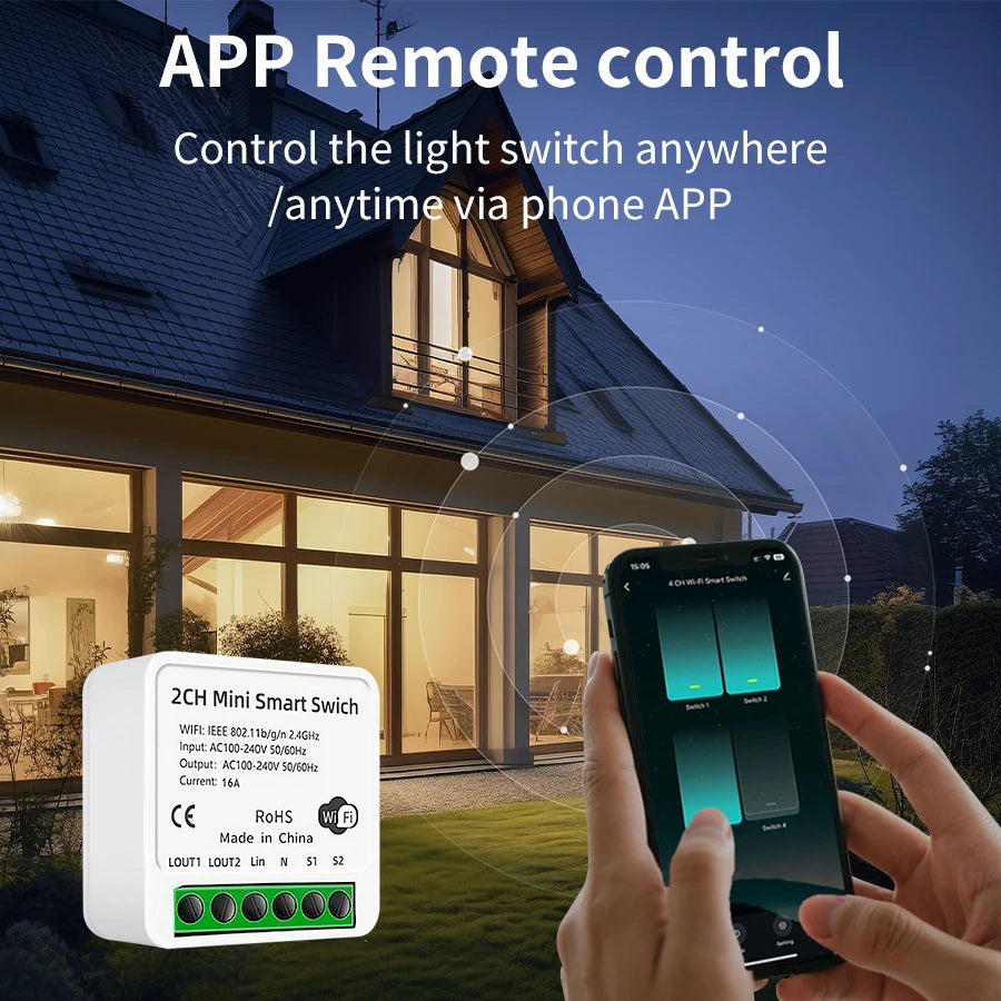 1/2 Channels Wifi Smart Switch Tuya Smart Life Light Switch Module Remote Relay Breaker for Alexa Google Yandex 100-240V 16A Vue
