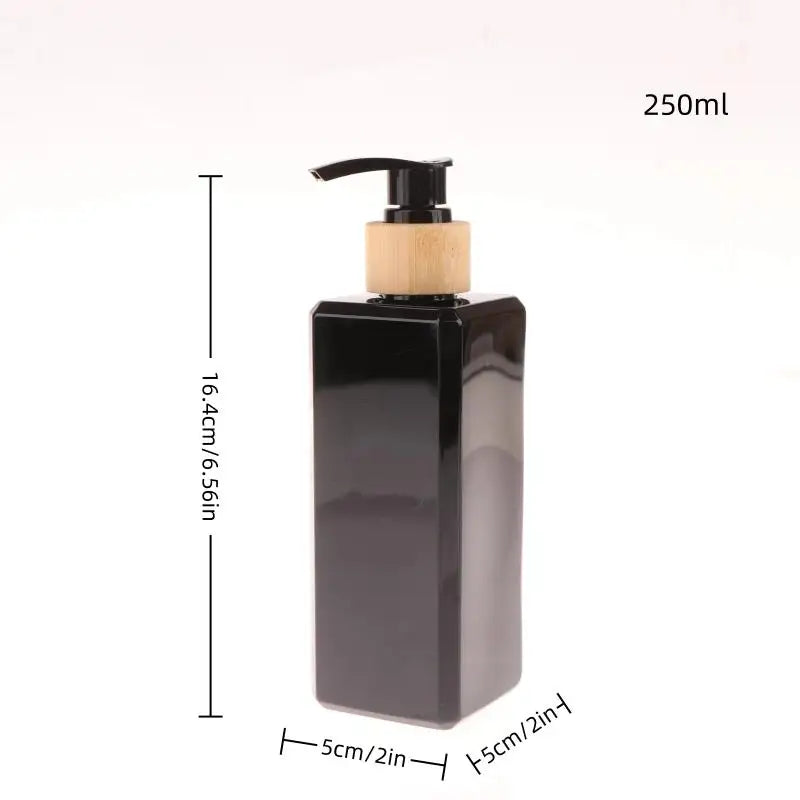1Pcs Bathroom Dispensers Square Shampoo Shower Gel Body Wash Dispensers Refillable Bamboo Pump Bottles Lotion Containers Vue 250ML Black