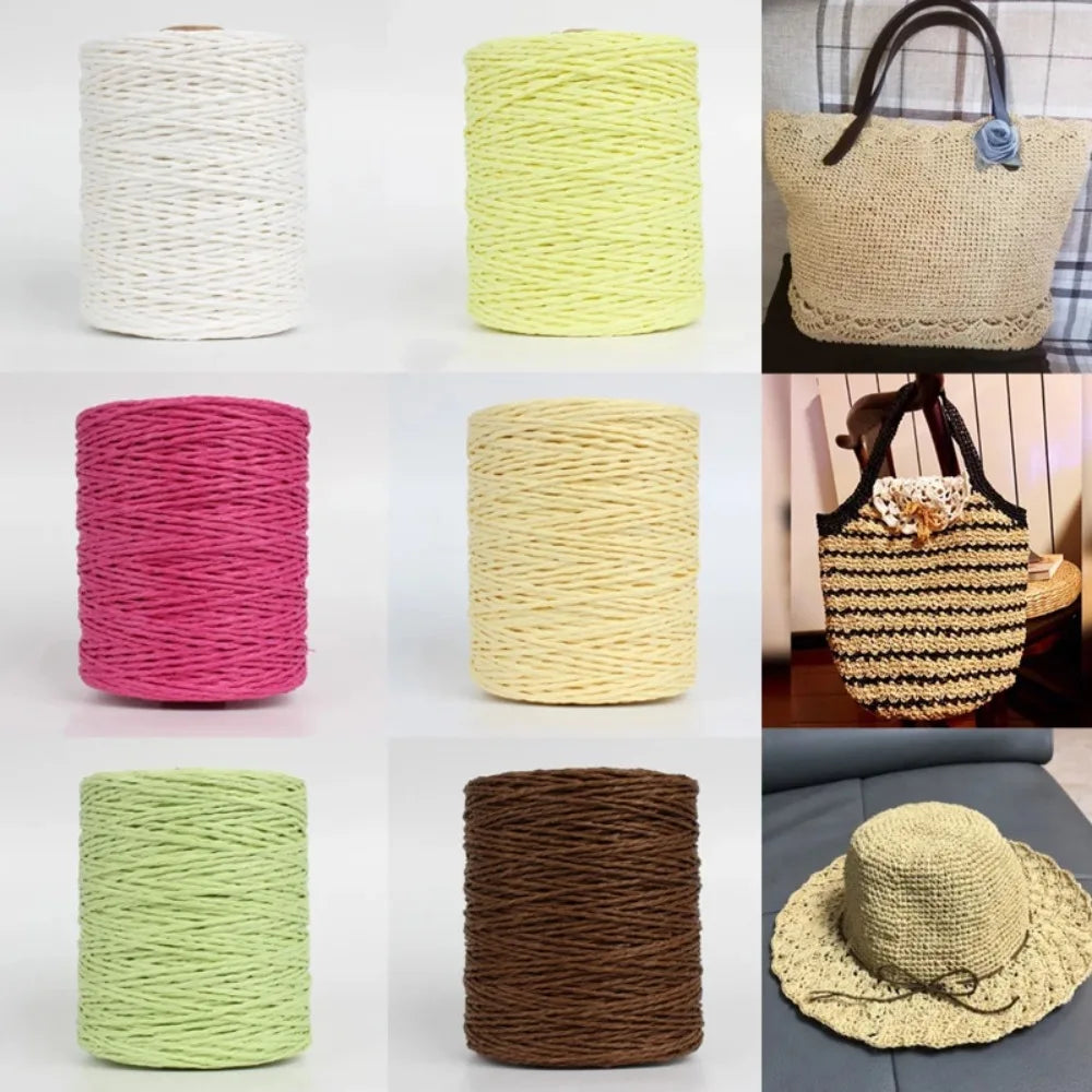 280-300m Roll Summer DIY Raffia Straw Yarn Hand Knit Natural Colorful