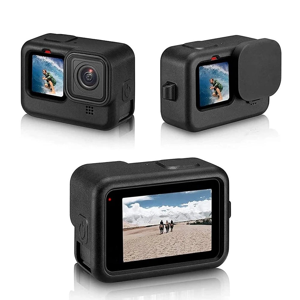 Silicone Case for GoPro Hero 12 11 10 9 Black Tempered Glass Screen Protector Protective Film Lens Cap Cover for Go Pro 11 Case Vue