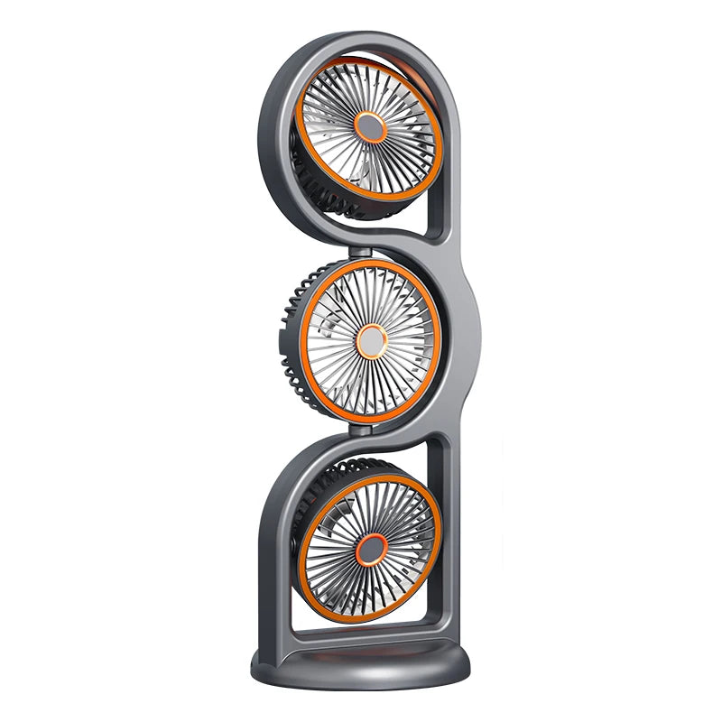 Portable USB Rechargeable 3-Head Desktop Fan 360 Rotation Circulating Vue Gray