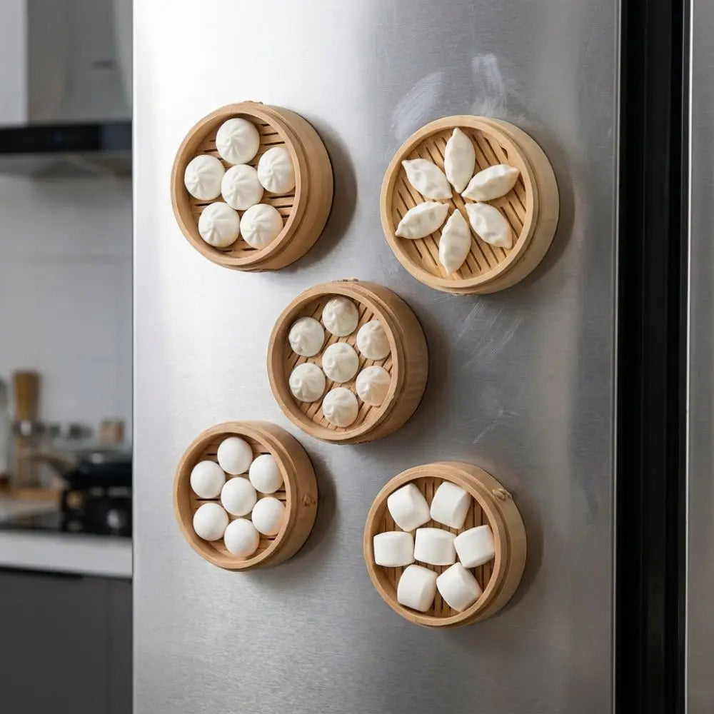 3D Printing Bun Dumpling Fridge Magnet Plastic Whimsical Chinese Dim Sum Refrigerator Magnet DIY Label Realistic Vue