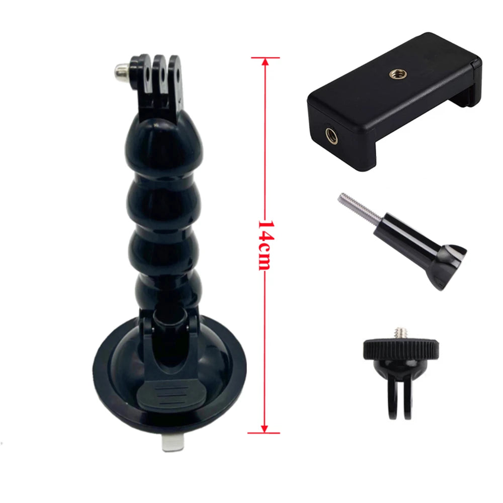 Windshield Suction Cup Car Mount Bracket Flex Clamp Arm For GoPro Hero 10 9 8 DJI Mount for Smartphone Action Camera Accessories Vue 4 Joints With Clip