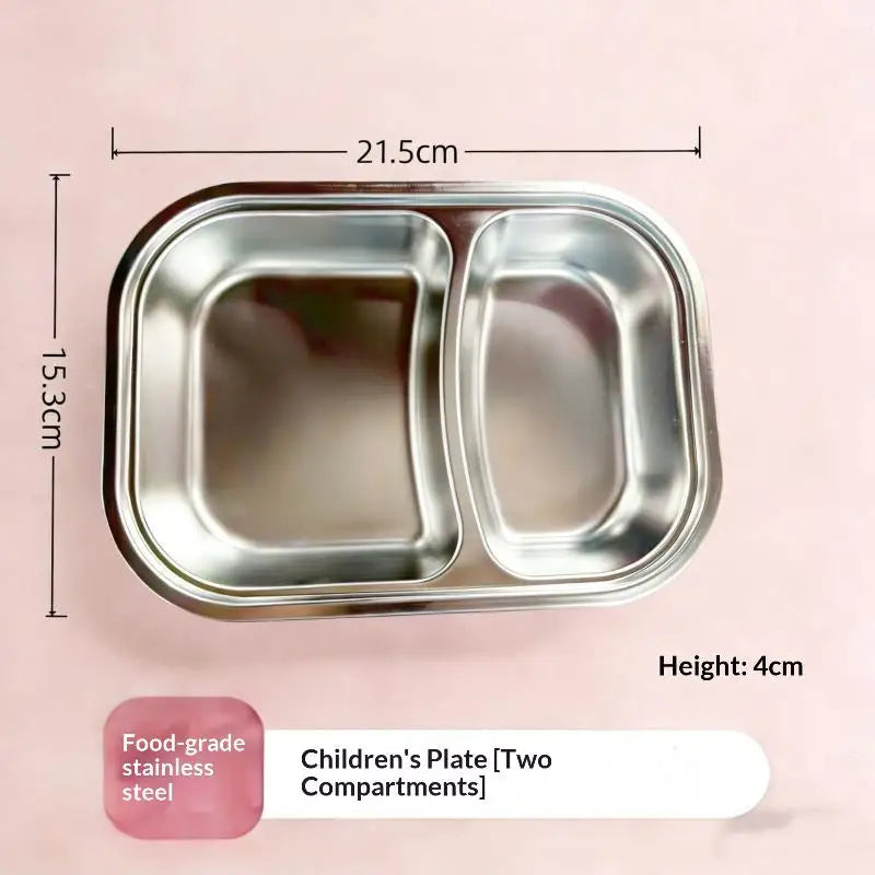 2/3/4 Grids Food Plate Dishes Reusable Stainless Steel Square Divided Dinner Plates Fruit Salad Plate Tableware Container〔CC11〕 Vue A1