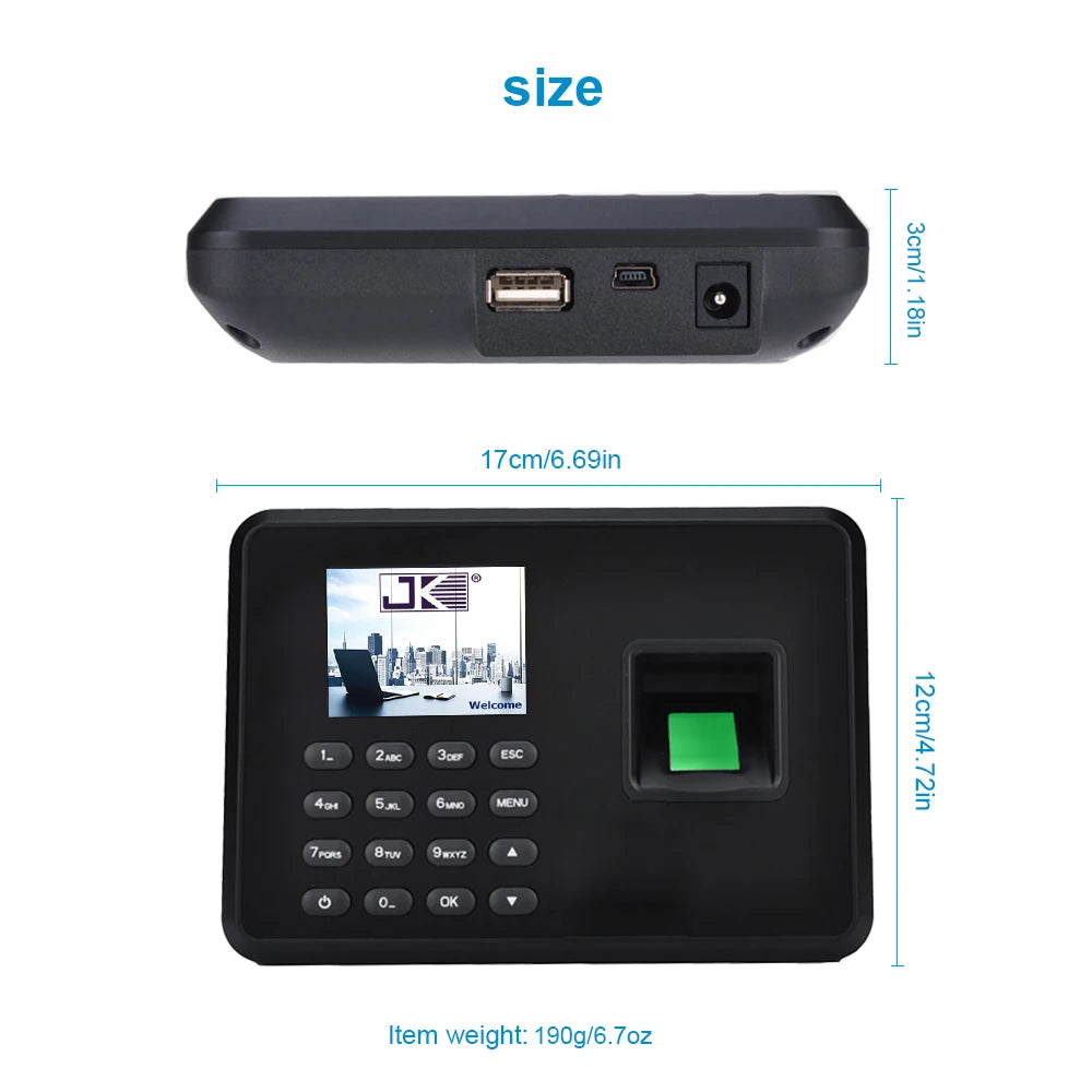 Intelligent Biometric Fingerprint Password Attendance Machine Employee Checking-in Recorder 2.4 inch LCD Screen DC 5V Time Atten Vue