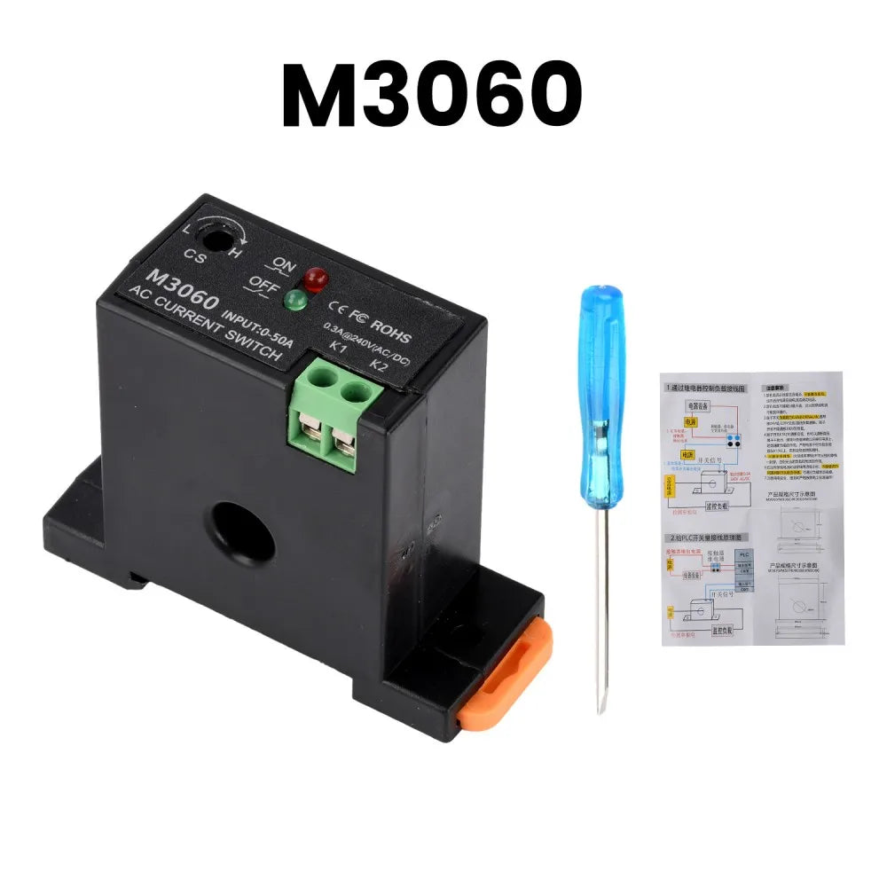 AC Current Sensing Switch M3060 M3066 0.2-50A Adjustable Current Transformer NO NC Relay Sensor for PLC Machinery Pipe Equipment Vue
