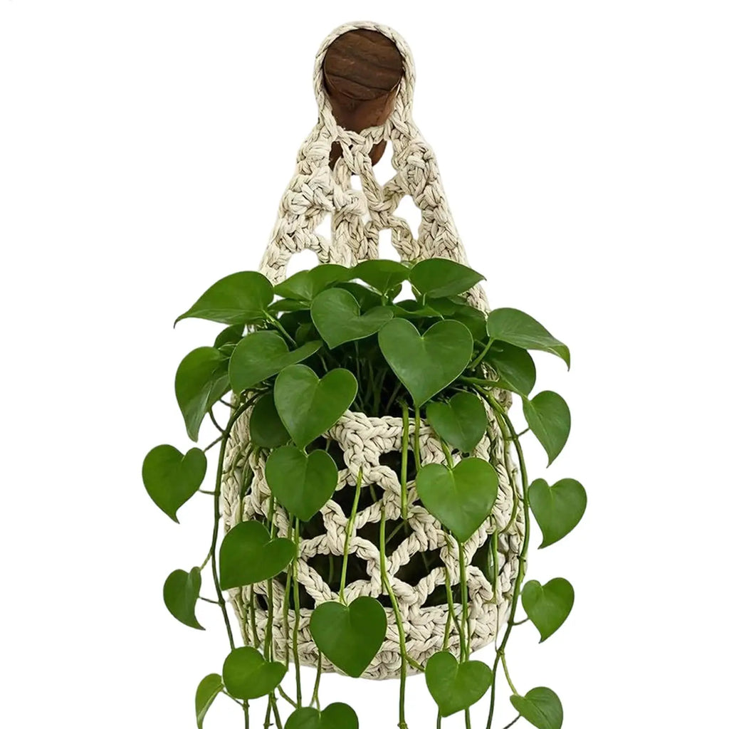 32x16cm Cotton Rope Indoor Plant Hanger, Macrame Planter Holder for Home Living Room Balcony Decor, Hanging Flower Pot Stand Vue