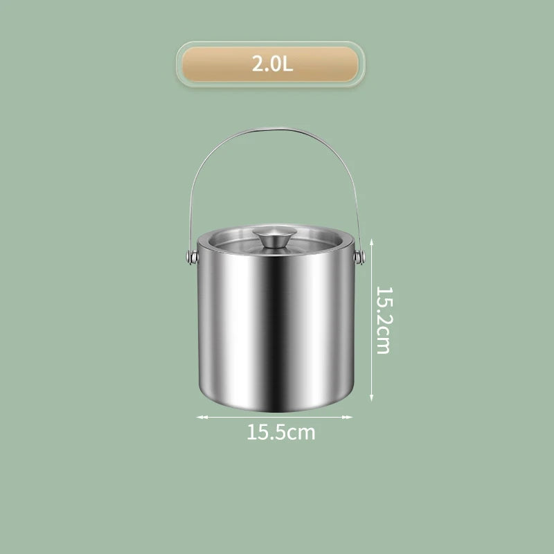1 6 2 3 Stainless Steel Ice Bucket Insulated Lid Bar Party Whiskey Vue 2L