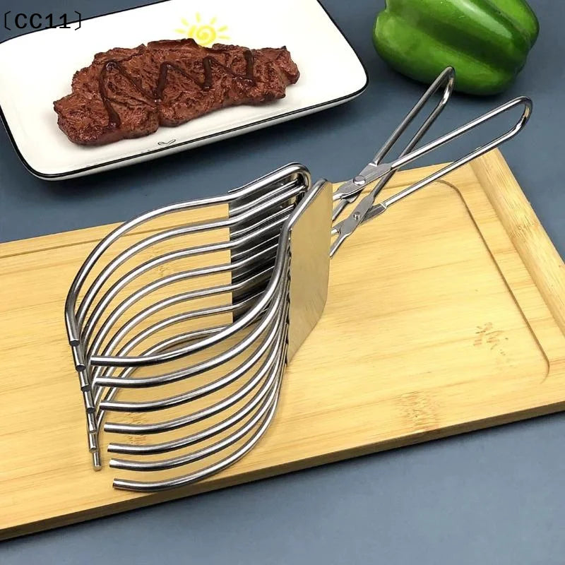 1 Pcs Stainless Steel Roast Meat Bread Cutting Tongs Effortless Slicing Food Holder Handheld Cheese Cutter Supplies〔CC11〕 Vue