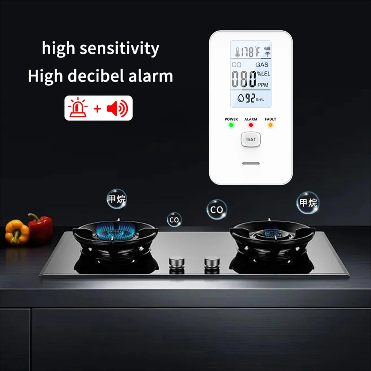 4-in-1 CO2 & Gas Detector with LCD Display | ALLOET Gas & Air Quality Detector Vue