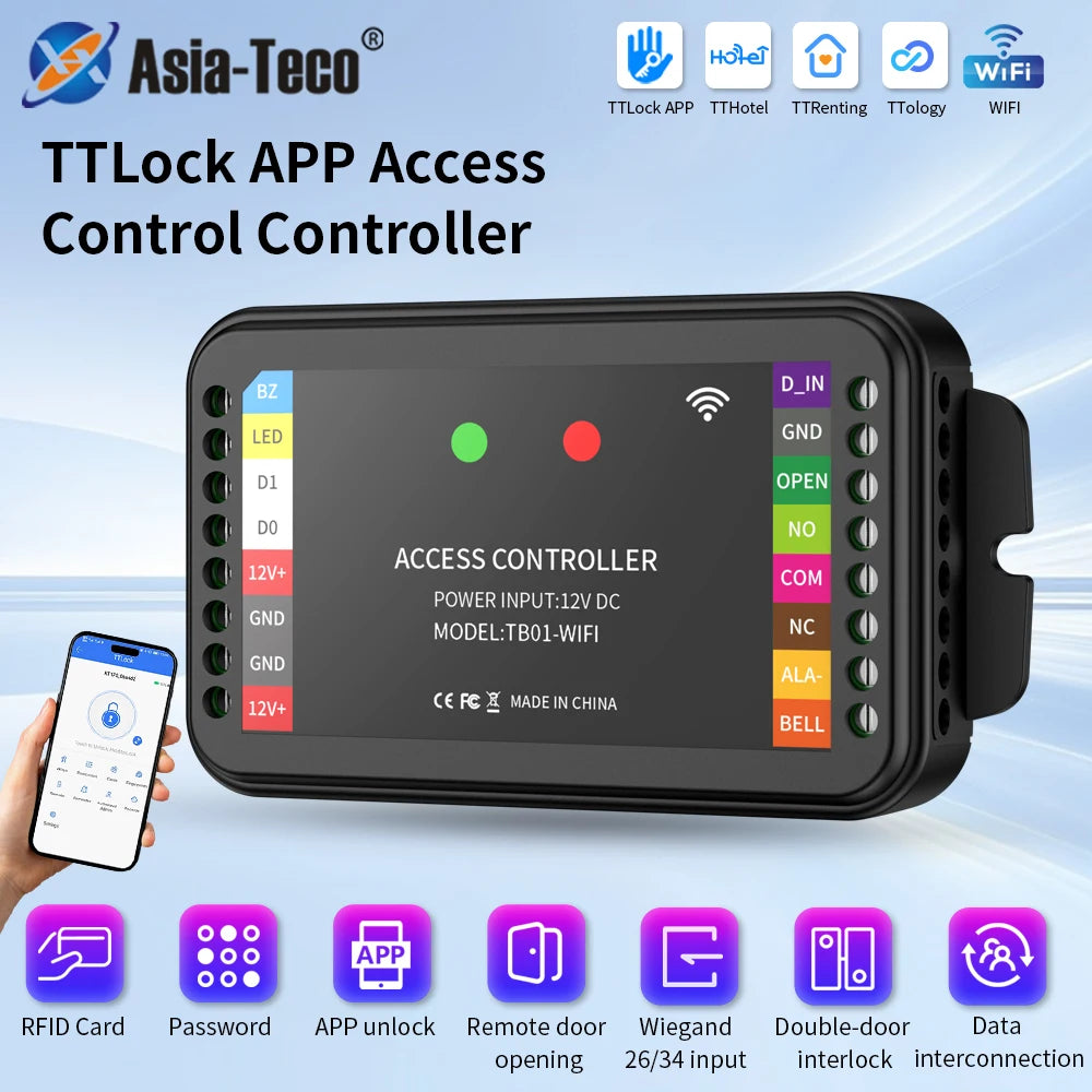 TTLock TTB01 WiFi Access Controller Power WG Input Remote Unlock Administrator Authorization Password Operation Record Query Vue
