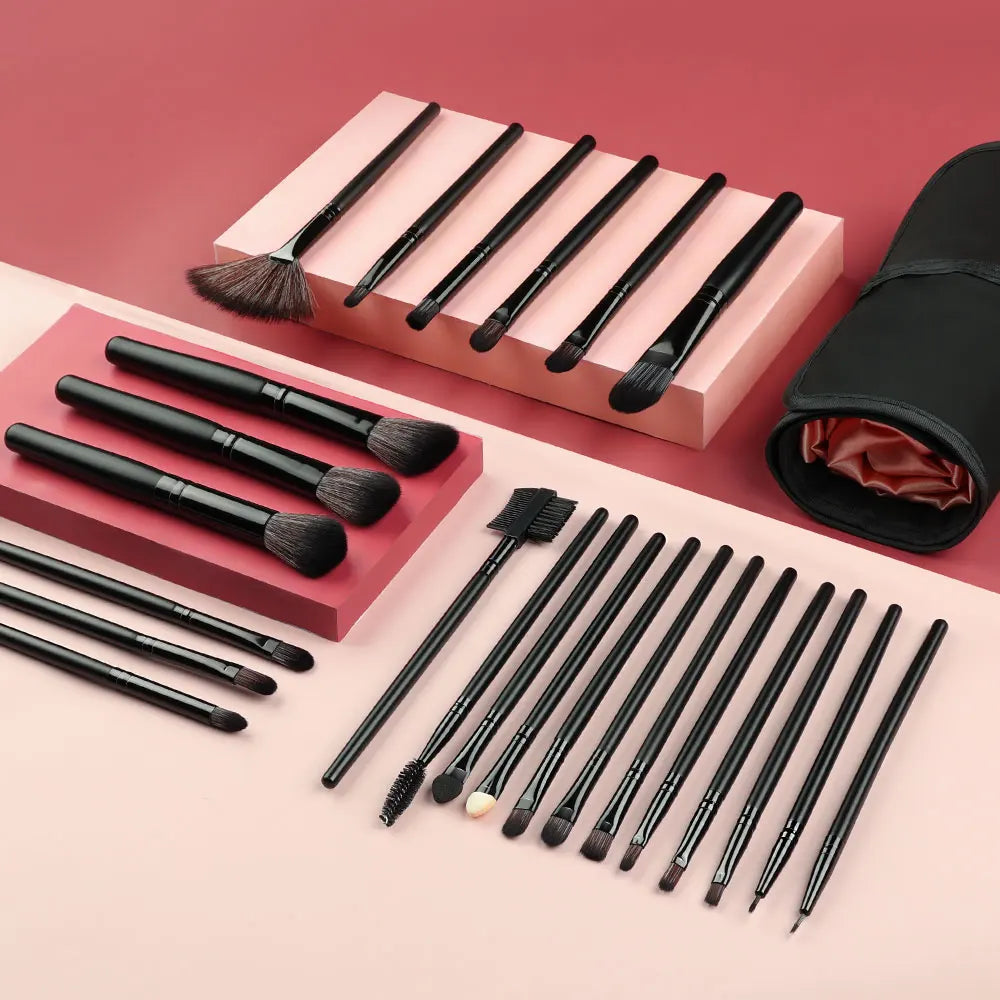 Black Makeup Brush Set 24pcs with Bag Professional Soft Fluffy Foundation Eyeshadow Concealer Blending Blush Brushes Beauty Tool Vue