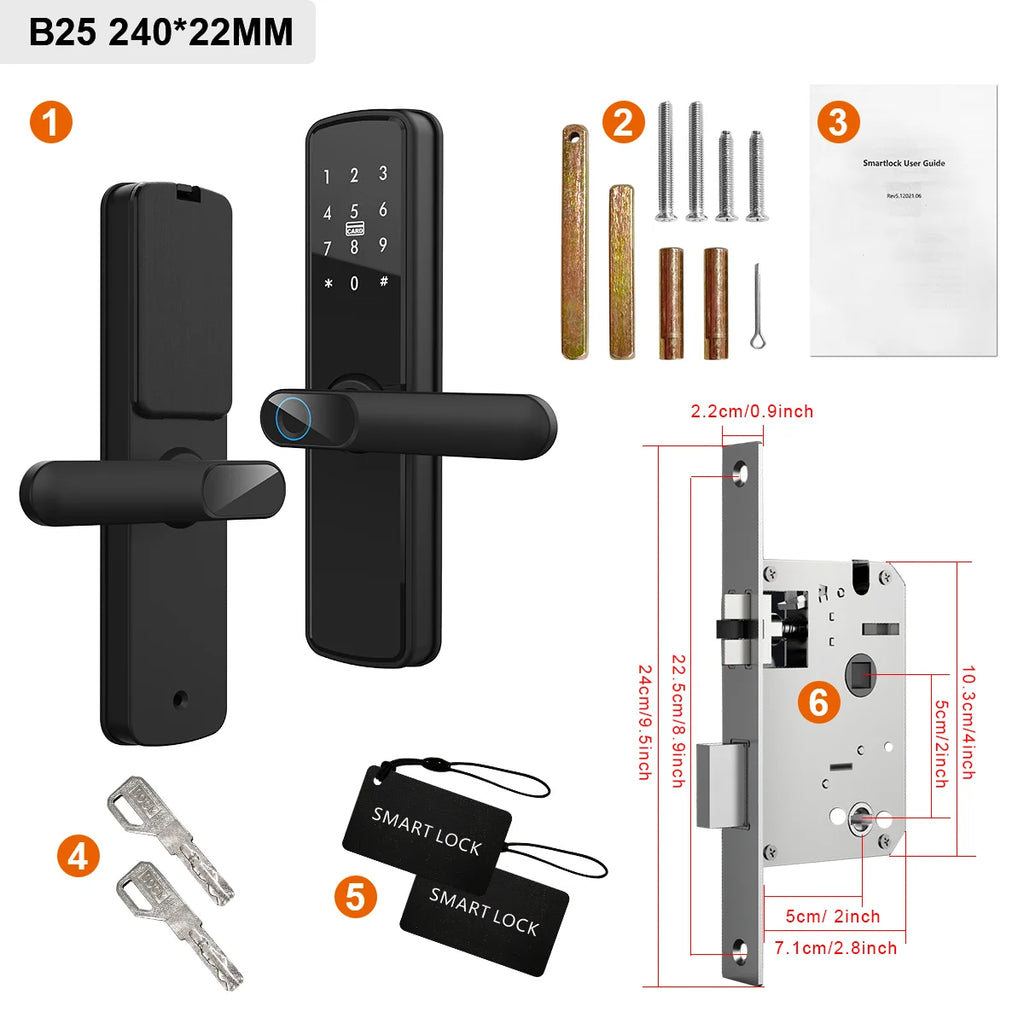 TUYA Smart WIFI Fingerprint Door Lock Electronic Lock Keyless Entry Password Fingerprint Card App NFC Unlock for Home Office Vue 22x240