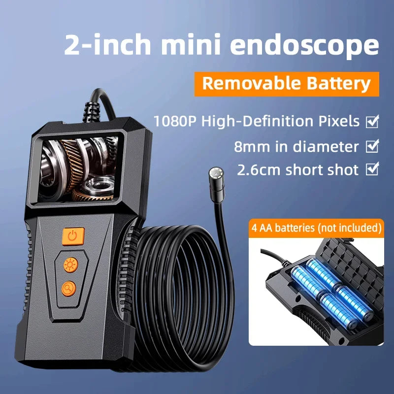 1080P Borescope Inspection Camera – 2" Screen, 8mm Snake Lens Borescope Inspection Camera Vue 10m detachable battery