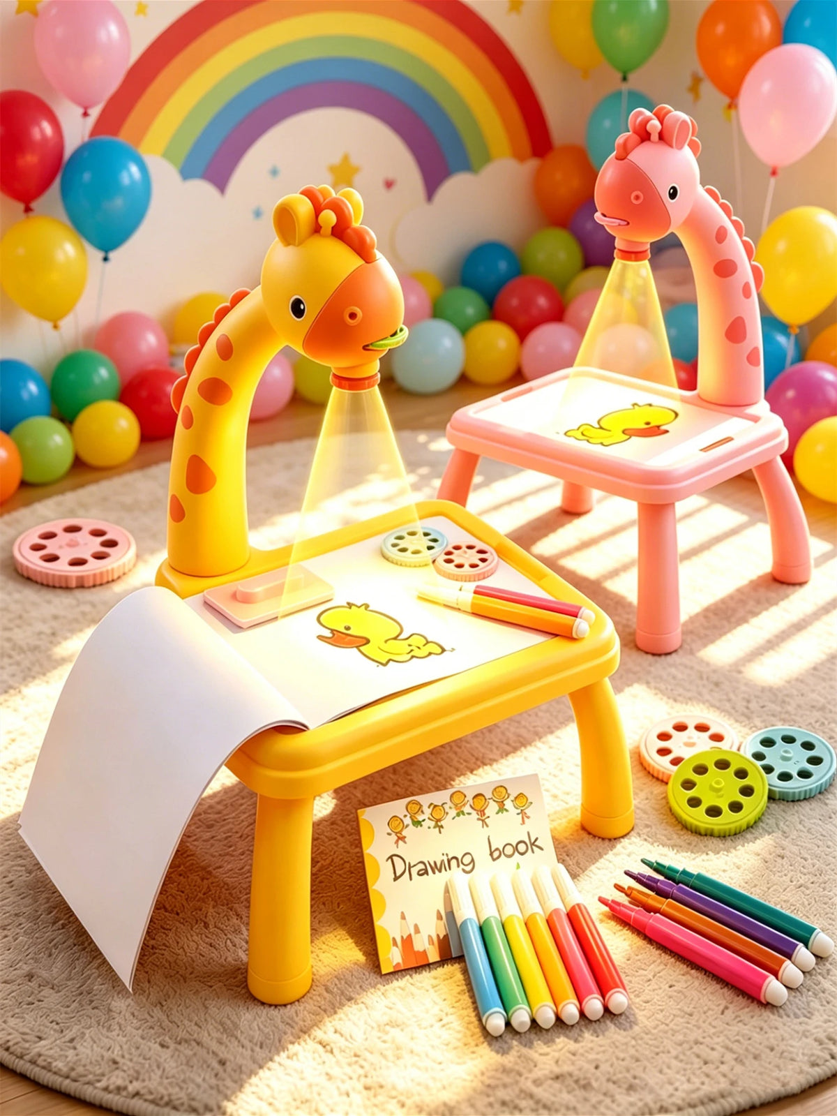 Projection Drawing Board, Painting Table, Educational Multifunctional DIY Writing Board Toys with 12 Watercolor Pens Vue
