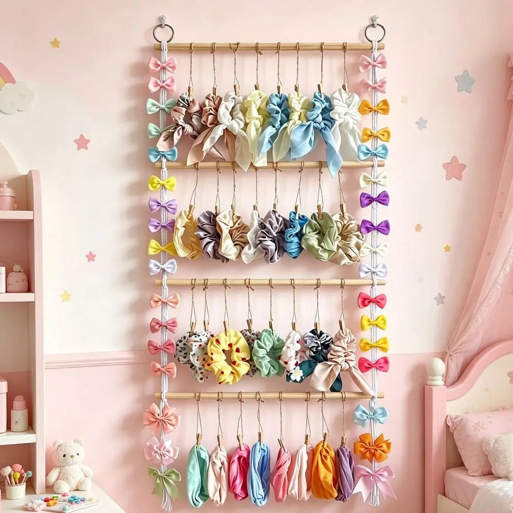 Creative Hair Accessory Storage Rack Macrame Wall Mounted Headband Organizer 4 Layers Space Saving Jewelry Organizer Vue