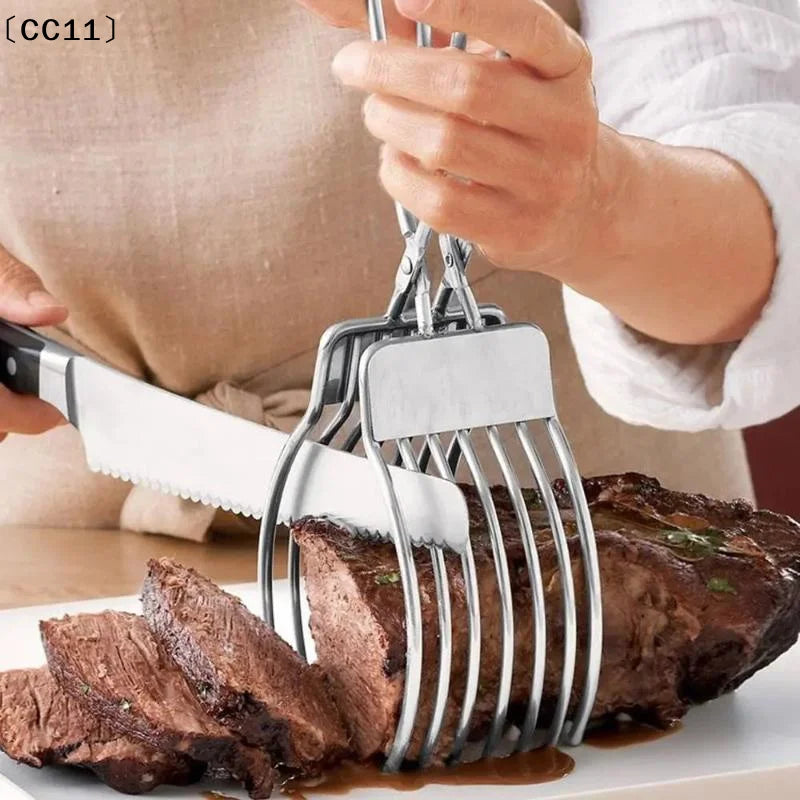 1 Pcs Stainless Steel Roast Meat Bread Cutting Tongs Effortless Slicing Food Holder Handheld Cheese Cutter Supplies〔CC11〕 Vue