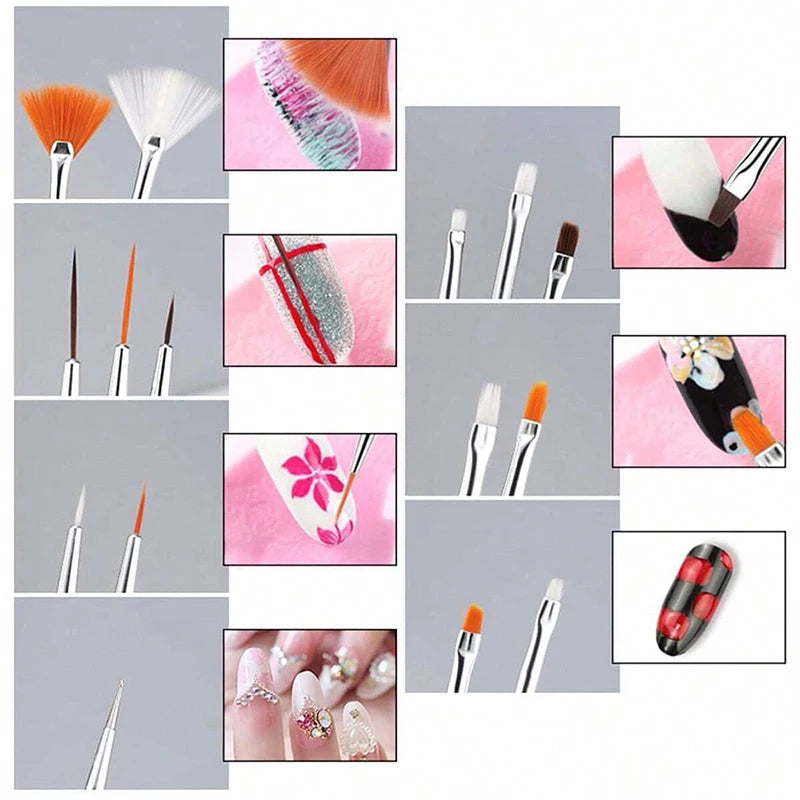 20PCSNail Brushes Set Professional Nail Supplies For Acrylic UV Gel Drawing Dotting Manicure Nail Design Tools Makeup Accessorie Vue