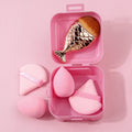 6PCS portable box-set super soft sponge egg/triangular powder puff + fishtail foundation brush portable beauty tool Vue Pink