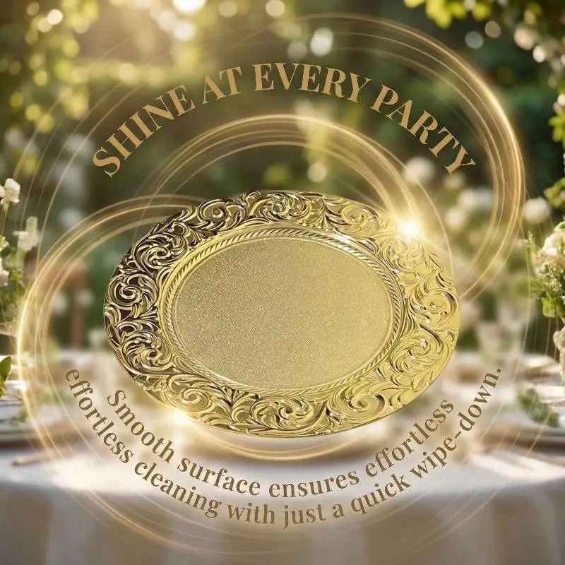 Reusable Gold Charger Plate Plastic Tableware for Party Banquet Event Wedding Home Table Setting Stylish Look Vue