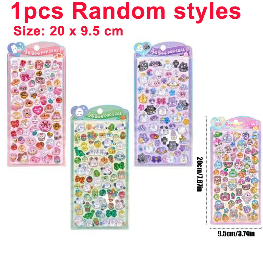 3D Glitter Crystal Sticker Pack – Cartoon Resin Decals for Kids Decorative Sticker Pack Vue 1pcs Random styles