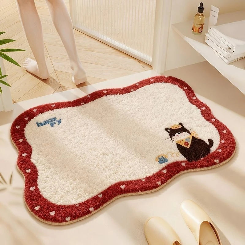 Cartoon Bath Rug Faux Cashmere Entrance Door Home Decor Indoor Doormat Non Slip Cozy Floor Runner For Kids Teens Women Bathroom Vue