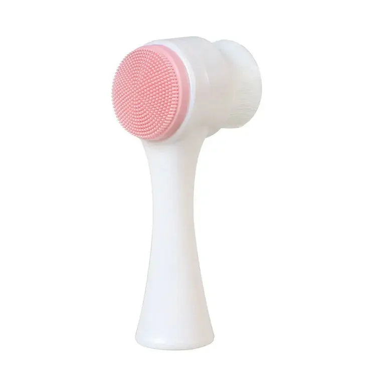 3D Double Silicone Facial Cleansing Brush Manual Massage Facial Brush Soft Bristles Exfoliator Face Wash Brush Double Sided Vue A168-1PCS pink