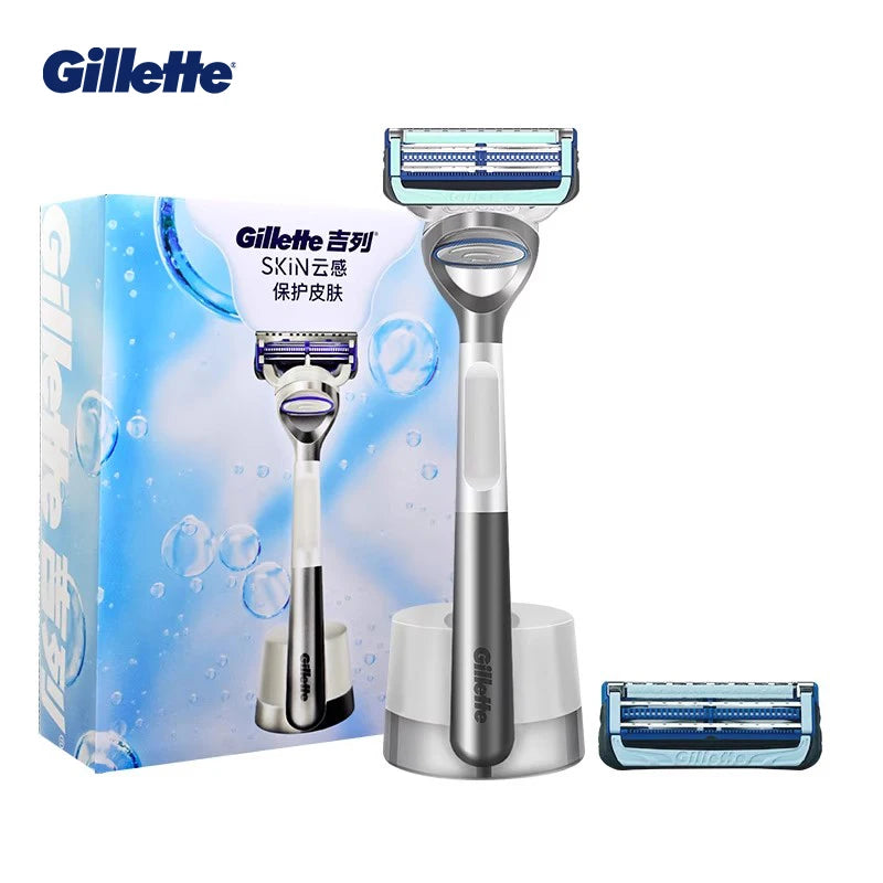 Gillette SkinGuard Manual Razor – Nano-Thin Blades, Sensitive Skin Manual Shaving Razor Vue 1handle 2blades1base