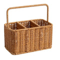 Large Capacity Utensil Storage Basket Portable with Handle Silverware Holder Rustic Divided Storage Basket Outdoor Camping Vue Brown