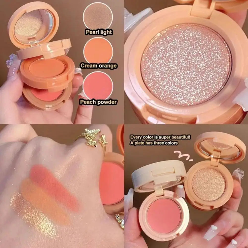 HUDAMOJI Blush High-gloss Repairing Powder 3-in-1 Matte Pearlescent Shiny Lasting Natural Facial Makeup Peach Milk Orange Blush Vue