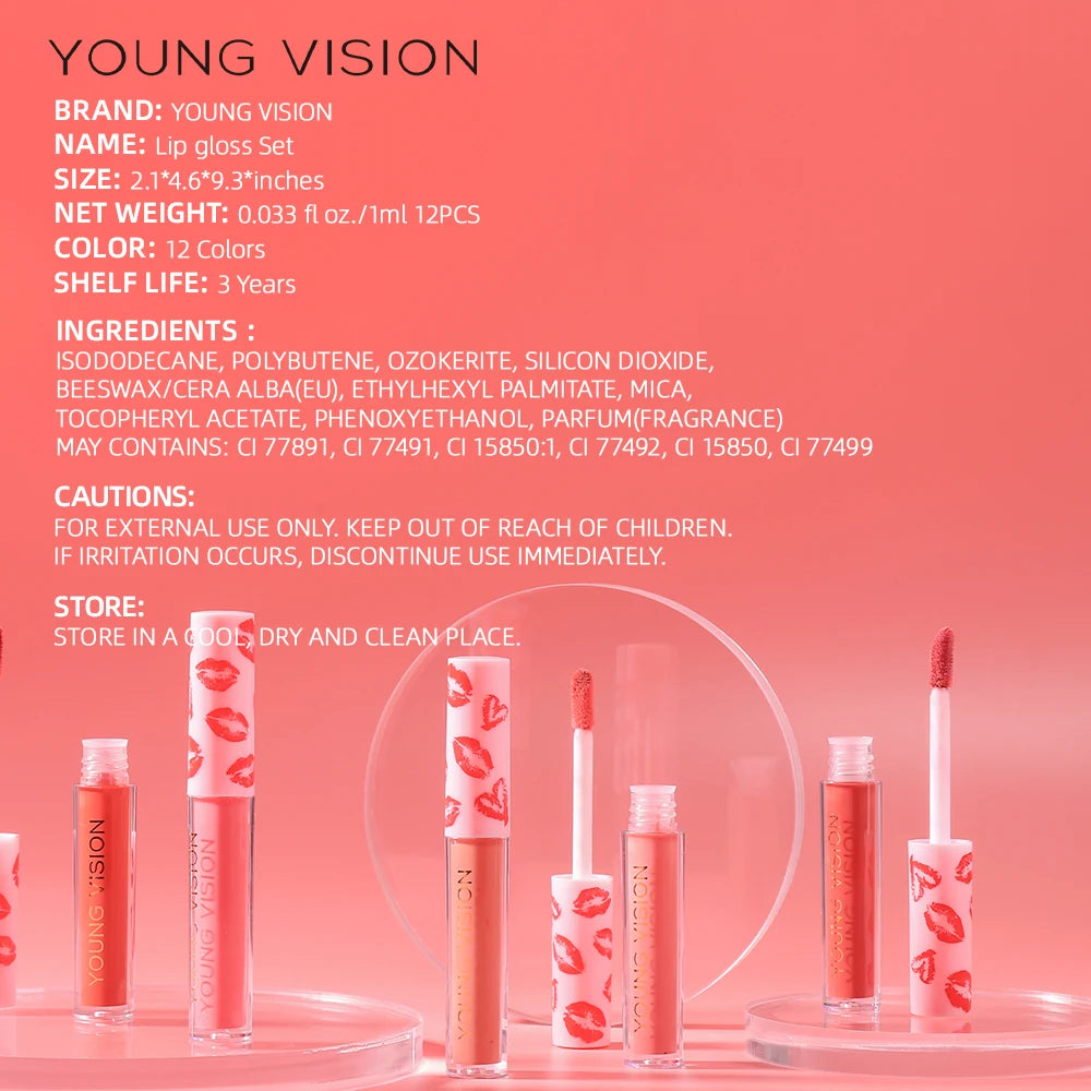 YOUNG VISION 12Pcs/set Lip Glaze Magnet Gift Box Set Matte Non Stick Cup Liquid Lipstick Vue