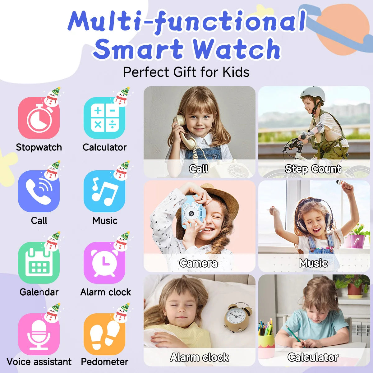 Kids Smart Watch Multifunctional Waterproof SOS Camera HD Call Voice Chat Games LED Flashlight Weather Alarm Smartwatch 2026 Vue
