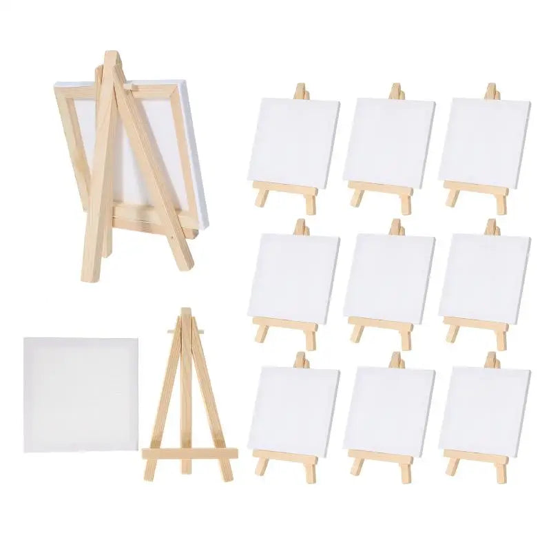 12pcs Artists 5 inch Mini Easel +3 inchx3 inch Mini Canvas Set Painting Kids Craft DIY Drawing Small Table Easel for School Vue