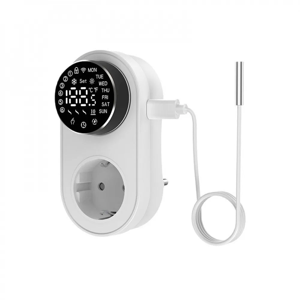 Tuya Smart WiFi LED Thermostat Socket 16A Plug-in Thermostat Socket Knob-type Temperature Controller Voice Control with Alexa Vue