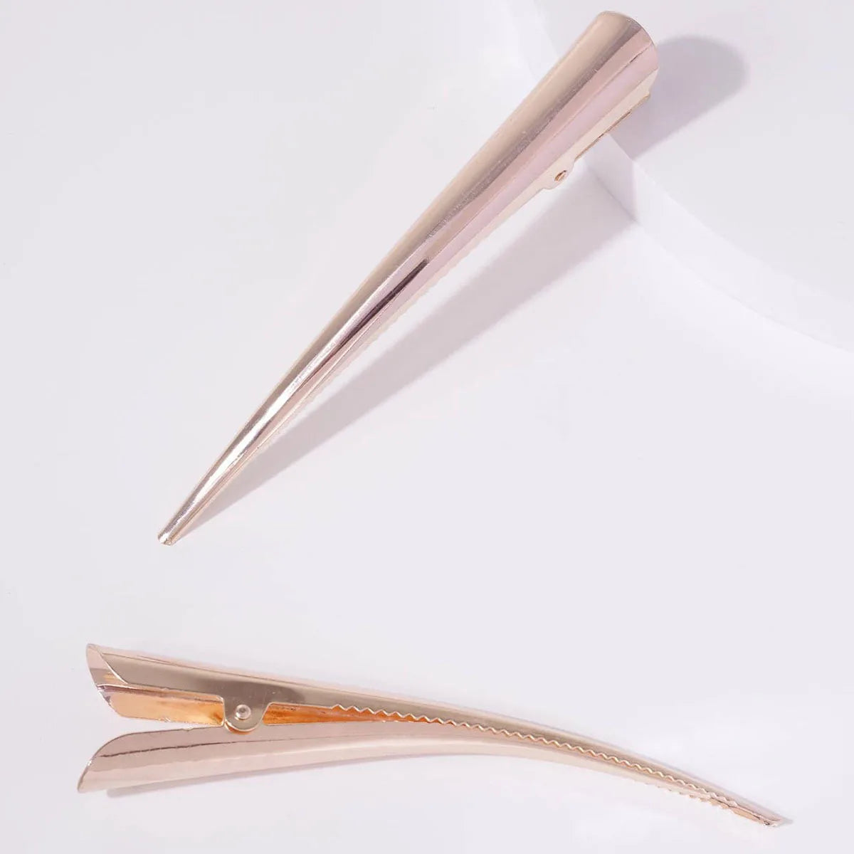 1 par de pinzas largas de metal para el cabello, pinzas con forma de cuerno/dientes de pato, accesorios de peluquería para salón Vue RoseGold