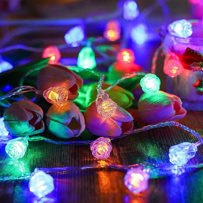 40LEDS Rose String Lights Fairy Night Lamp Room Garland Curtain Girls Brithday Wedding Party Decoration Lights Warm Multicolour Vue