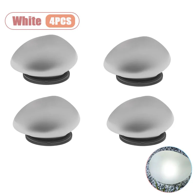 Solar Pebble Lights Faux Stone IP65 Waterproof Outdoor Landscape Path Lighting for Garden Walkway Lawn Courtyard Step Vue White-4PCS