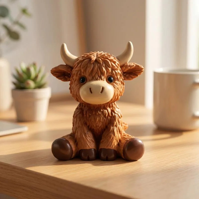 2pcs Highland Cow Figurine Large And Mini Handcrafted Ornament Cute Table Desk Display Gift For Women Kids Christmas Vue