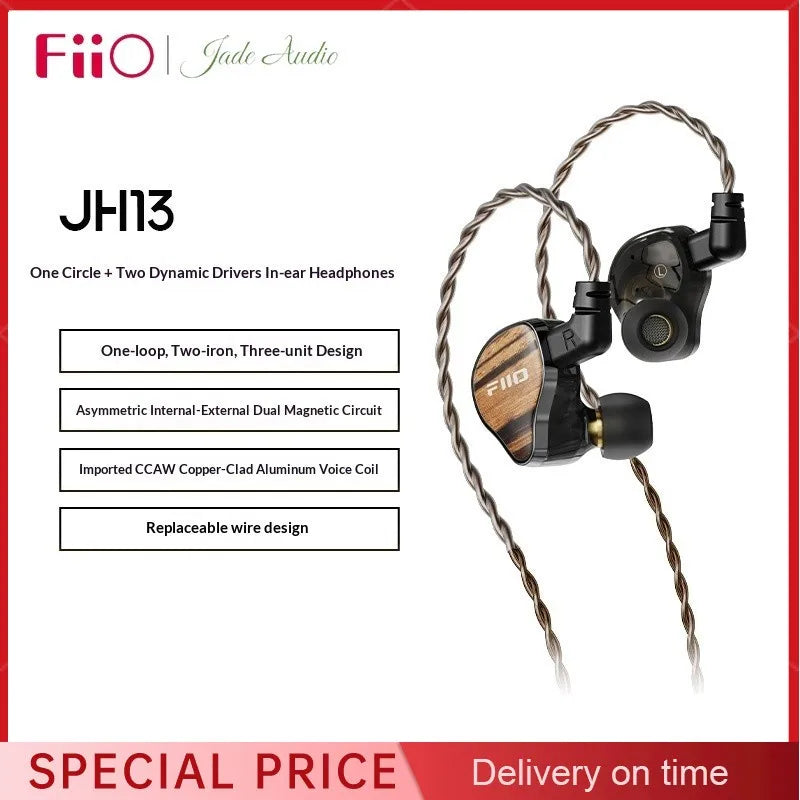 FiiO JH13 Hybrid IEM Earphones | 1DD+2BA | OFC Cable | 3.5mm Hybrid IEM Earphones Vue